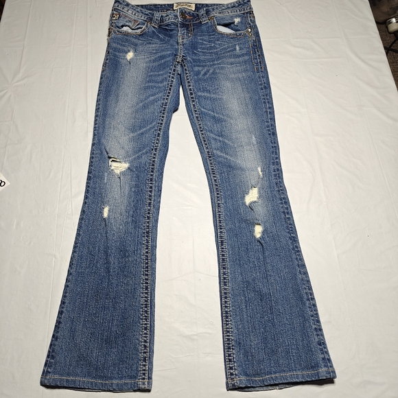 Women's MEK Boot Cut Flare Thick Stitch Flap Pocket Jeans Size 27x34 - Picture 1 of 16